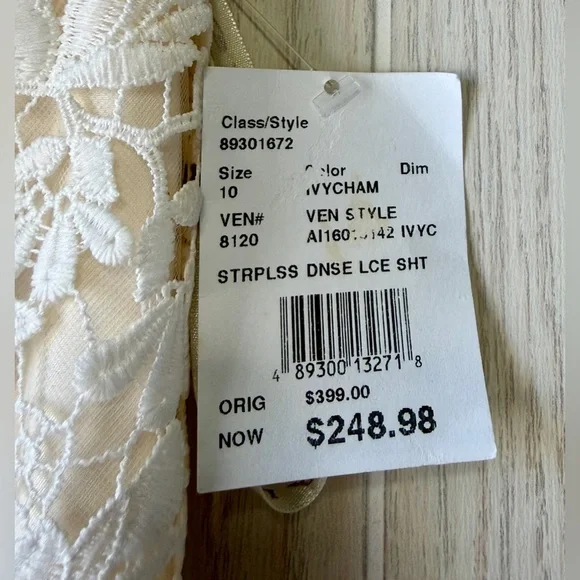 GALINA Strapless Lace Sheath Bridal Gown – Size 10 NWT
